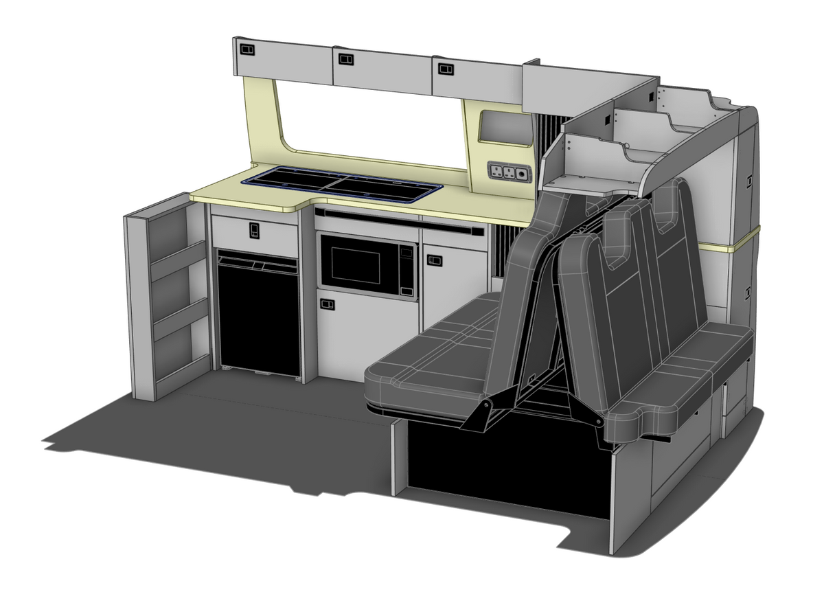 VW T6.1 SWB Campervan Kitchen to suit 112cm Rock & Roll Bed - Design 3