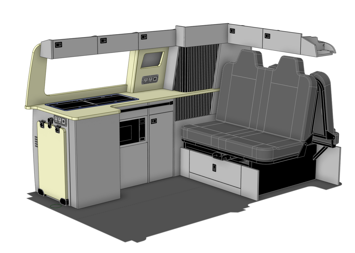 VW T6.1 SWB Campervan Kitchen to suit 112cm Rock & Roll Bed - Design 3