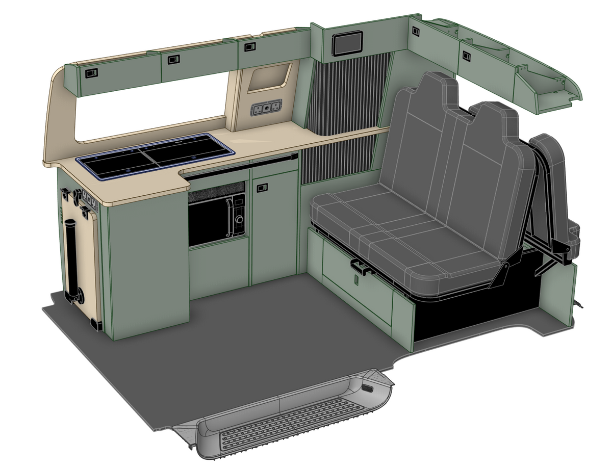VW T6.1 SWB Campervan Kitchen to suit 112cm Rock & Roll Bed - Design 3