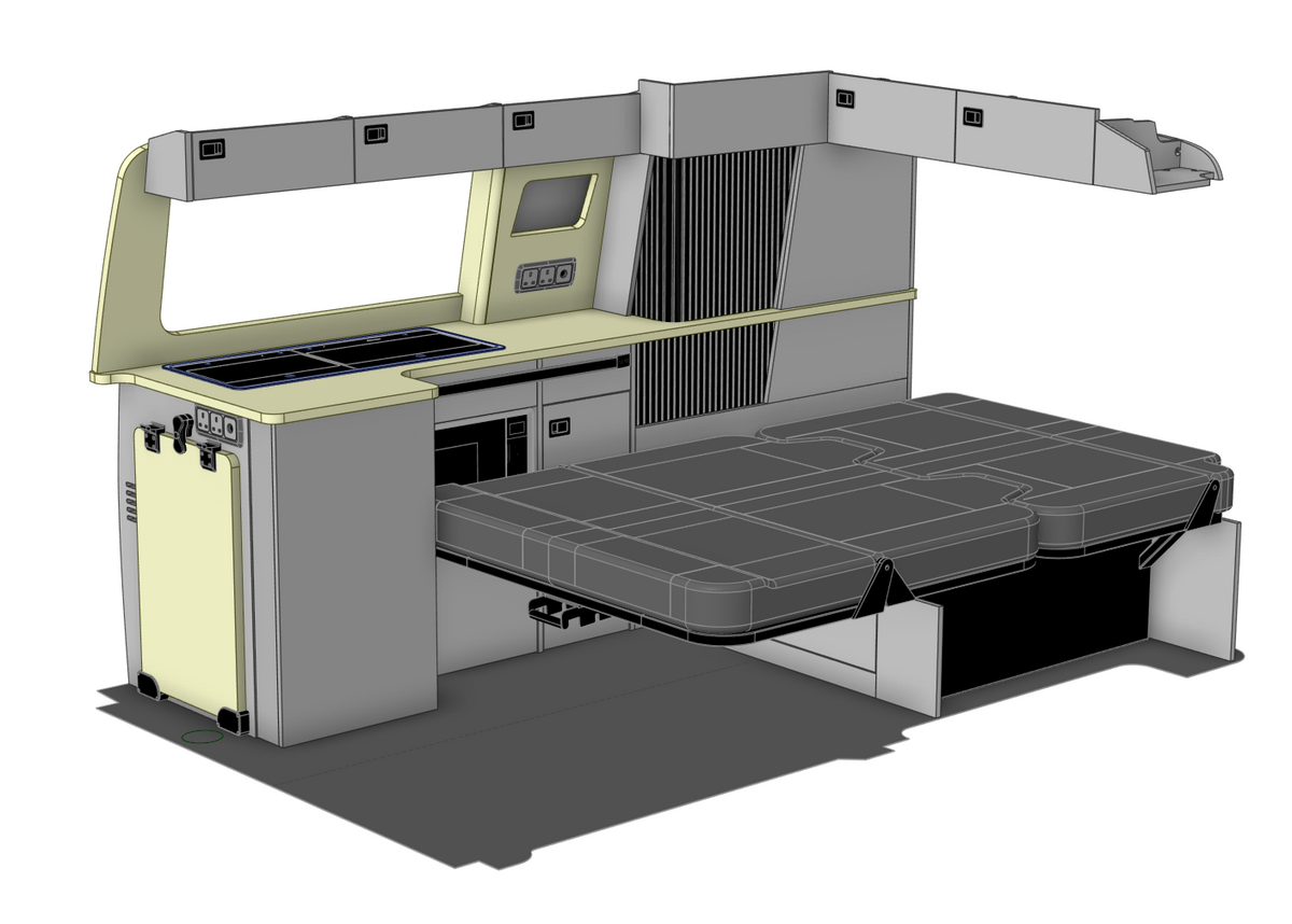 VW T6.1 SWB Campervan Kitchen to suit 112cm Rock & Roll Bed - Design 3