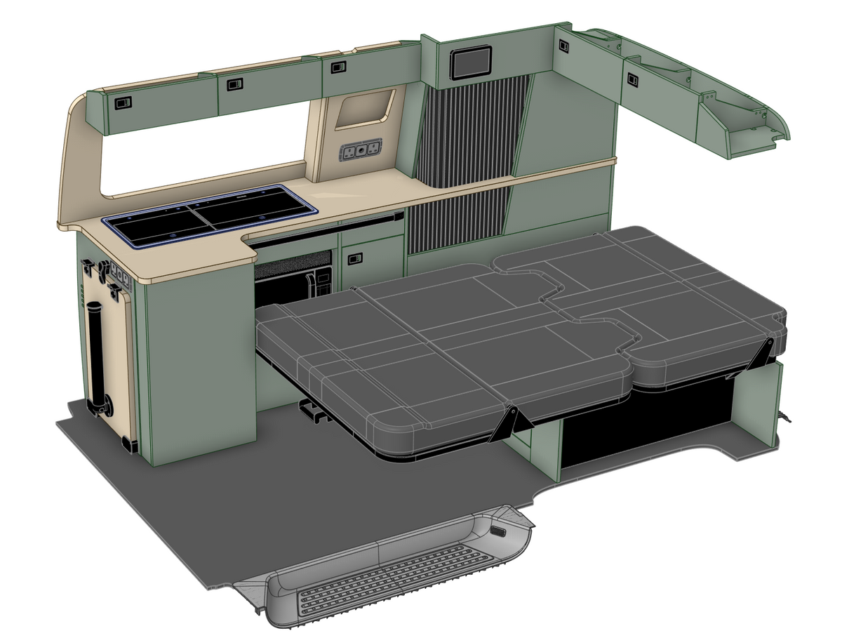 VW T6.1 SWB Campervan Kitchen to suit 112cm Rock & Roll Bed - Design 3