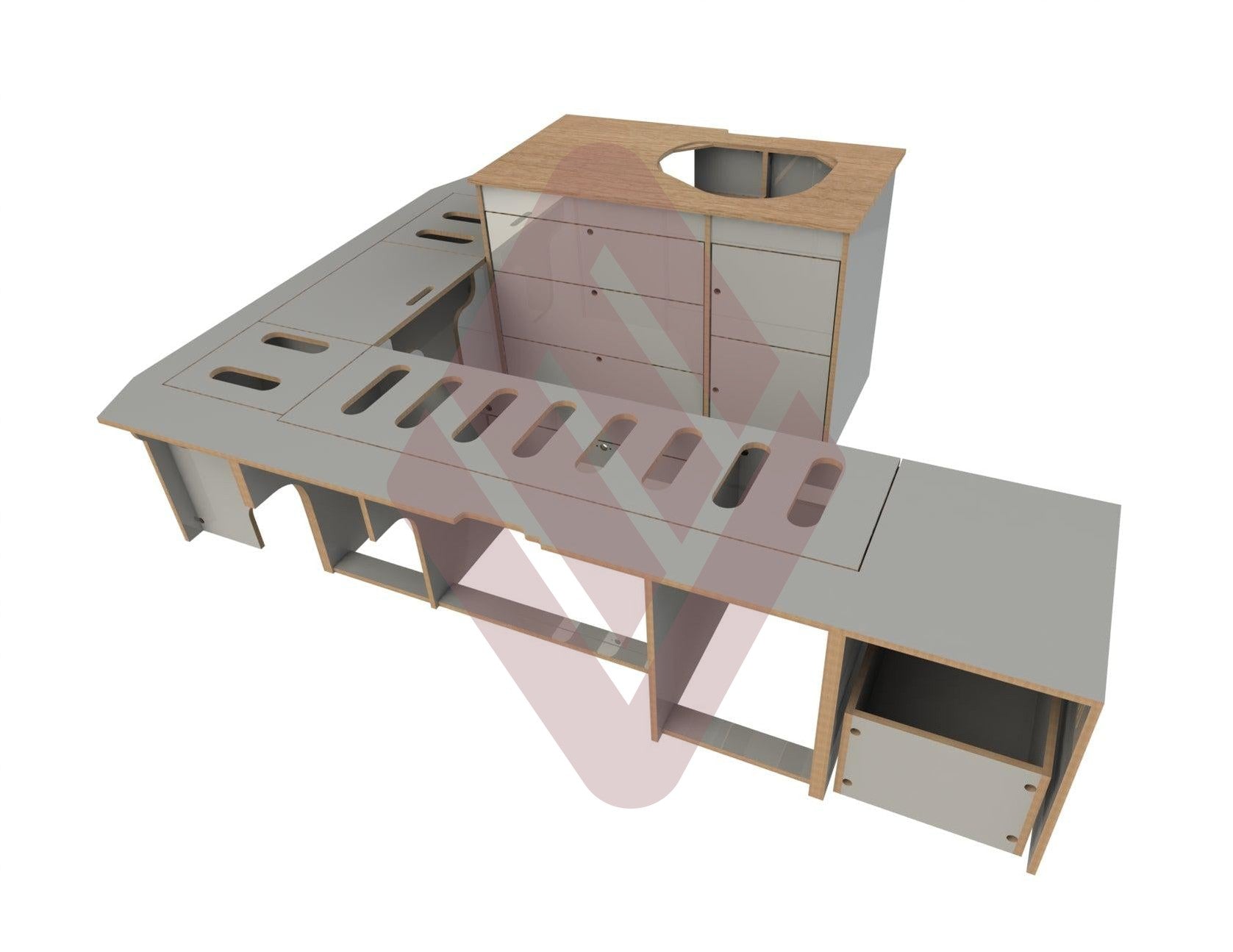 Ford Transit Custom SWB 2012-2023 Campervan U Shape V2 Interior Unit